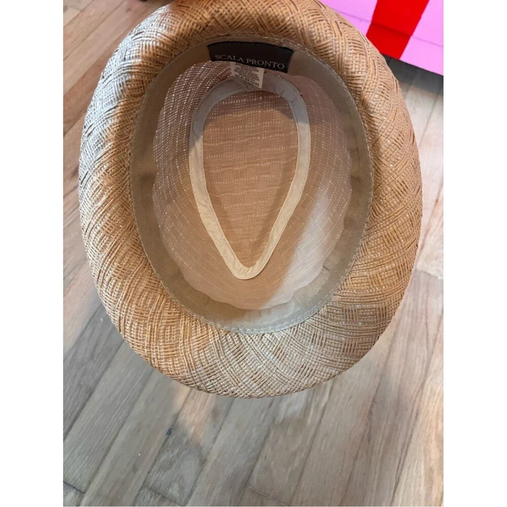 Scala Pronto Woven Straw Fedora Hat Beige Basket Weave Boho Summer Hat
